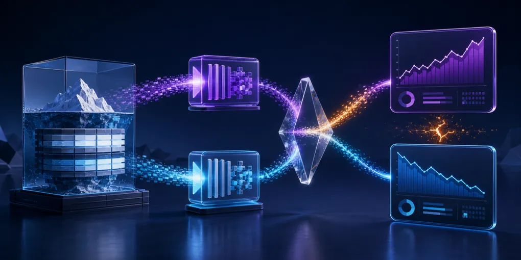 Shared data branching into two analytical engines that return different answers